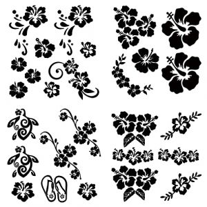 GORGECRAFT 4 Feuilles Hawaiian Hibiscus Fleur Autocollant de Voiture Noir Laser Réfléchissant Autocollant de Voiture Auto-Adhésif de Voiture Accessoires Automobile Décoration pour SUV Camion Moto (GORGECRAFT FR, neuf)