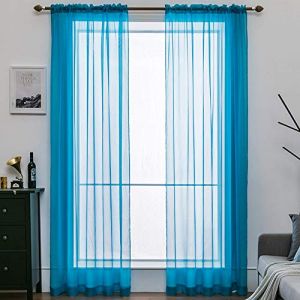 MIULEE 2 Panneaux Couleur Pure Rideaux Noël De Fenêtre Transparents Lisse Élégant Panneaux Voile De Fenêtre/Rideaux/Traitement pour Chambre Salon Tige de Poche 140 * 160cm(L X H) Bleu Clair (MIULEE HOME, neuf)