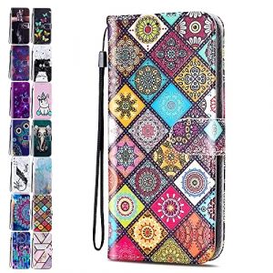 Portefeuille Coque pour Samsung Galaxy S6 Edge Motif à Rabat en Cuir Porte Carte Flip Case Cover Housse Etui pour Fille Femme - Grille Mandala (ANCASE, neuf)