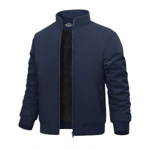 Xnova Blouson Bombers Homme d'hiver Chaud Blousons Aviateur L&eacute;g&egrave;re Doubl&eacute;e en Polaire Veste Imperm&eacute;able mi Saison Thermique Bombardier Manteau Coupe Vent Zipp&eacute;e Travail, Bleu Marine, L (Mindfar-direct, neuf)
