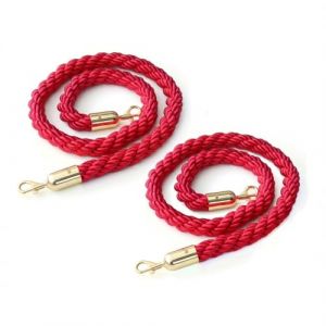Aluanz Cordes de barri&egrave;re avec mousquetons 150 cm - Lot de 2 - Corde tress&eacute;e avec crochet en acier inoxydable pour poteaux de guidage et poteaux VIP, Corde de d&eacute;limitation - Rouge/or (DisplaySign, neuf)