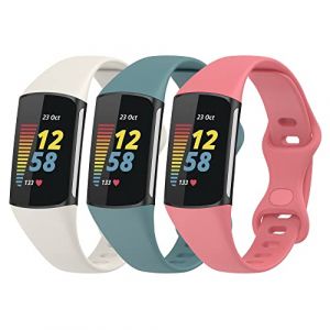 Gheper Lot de 3 bracelets Slim Fit compatibles avec Fitbit Charge 6/Charge 5 Smartwatch Bracelet en silicone souple de remplacement Sport Bracelet pour femme homme (Gheper-FR, neuf)