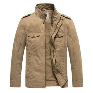 WenVen Homme Veste Style Militaire Printemps Coupe-Vent Veste Zippée Veste Cargo Classique en Coton Manteau Décontracté Casual Blouson Multipoches Kaki 3XL (C'est la vie, neuf)