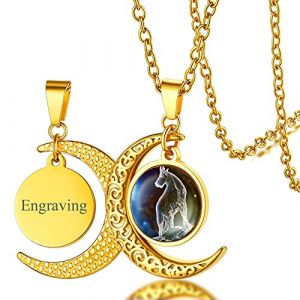 FaithHeart Collier Prénom Personnalisé Signe Astrologique Capricorne Or,Pendentif Demi Lune Personnalisable Acier Inoxydable,Bijoux Porte Bonheur Cadeau Anniversaire pour Femme Fille (FaithHeart Jewellery, neuf)