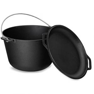 4BIG.fun Chaudron 8 l | Kazan avec couvercle Dutch Oven | Casserole ronde en fonte avec couvercle | Asia Wok Kasan Couvercle/casserole double fonction pour cuisine, camping, jardin, barbecue (4big.fun, neuf)
