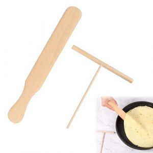 Crêpes en Bois Spatule,Kit Crêpes en Bois,Distributeur de Pâte à Crepiere,Outil pour Étaler les Crepe,Crepiere Râteau,Etaleur Crepe Épandeur,Outil Applicateur de Spatule 2 Pièces Tokaneit (JUSSD, neuf)