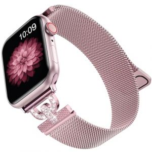 Faliogo Métal Bracelet Compatible avec Bracelets Apple Watch 40mm 41mm 38mm Femme, Bracelet en Magnétique avec Diamants pour Apple Watch SE/iWatch Series 9 8 7 6 5 4 3 2 1 Ultra, Rose (Gehuaa-EU, neuf)