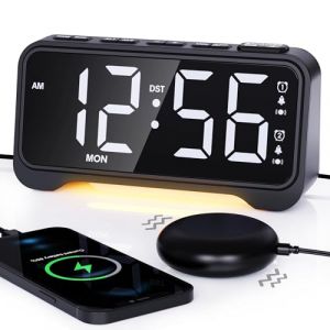 Reveil pour Sourd, Réveil Vibrant avec Veilleuse, Super Bruyant avec Vibrateur, Variateur, Double Alarme, Grand écran LED, 12/24H,DST, Bureaux (Yelaw Technology, neuf)