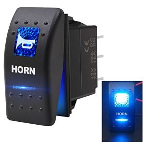 Taiss 12V 20A 24V 10A interrupteur &agrave; bascule &agrave; bouton de klaxon lumi&egrave;re LED bleue 5 broches momentan&eacute; haut-parleurs interrupteur pour voiture barre camion Train A11625B-BU (zhi-yuan, neuf)
