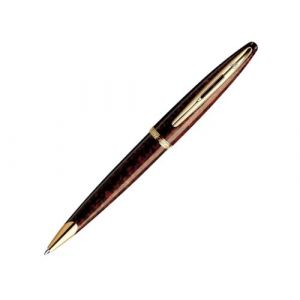 Waterman Car&egrave;ne ambre marine stylo bille | brun et noir brillants avec clip dor&eacute; &agrave; l&rsquo;or 23 k | pointe moyenne | cartouche d'encre bleue | coffret cadeau (Parker - Rotring - Waterman, neuf)