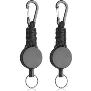 Uniclife 2 Pcs Porte-clés Rétractables Porte-clés Rétractable Dévidoir de Badge Renforcé pour Clés Porte-carte D'identité Anneau de clé Rétractable Clip Porte-badge Mousqueton Paracorde Anneau de Clé (Dinglang, neuf)