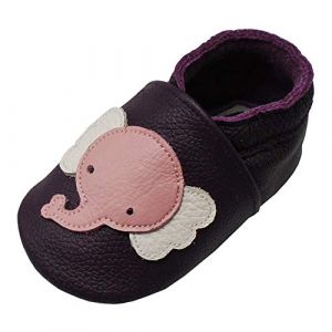 YALION Chaussures Cuir Souple Bébé Et Bambin - Chaussons Premiers Pas - Garçons Et Filles - Éléphant Doux(Violet,0-6 Mois) (babykomfort, neuf)