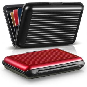 DIFLAX 2 Pièces Porte Carte de Crédit en Aluminium, Porte Cartes Anti-RFID, Slots pour Vos Cartes de Crédit, Porte Cartes pour Homme et Femme(Rouge Noir) (SVF TUNDER PRICE, neuf)
