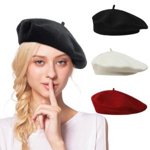 JSTHHTT 3 Pi&egrave;ces B&eacute;ret Gavroche Femme, Chapeau Fran&ccedil;ais en Laine Classique pour Automne Printemps Hiver, B&eacute;ret Basque Adulte, D&eacute;guisement (VESMELORASE, neuf)