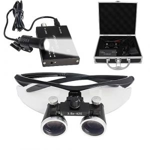 Loupe dentaire,Loupe binoculaire,3.5X 420mm Loupes Chirurgicales Dentaires with LED Headlight, Utilisé en dentisterie, Chirurgie, bijoutier ou Passe Temps, Loupe Portable (Brand-2022-065971, neuf)