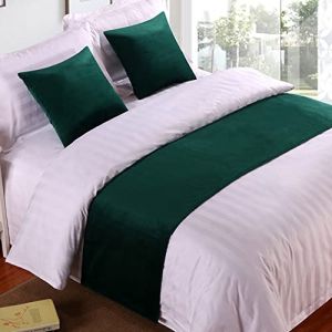 Chemin de lit en velours doux pour lit 2 places - Couvre-lit de luxe - Vert - Housse d&eacute;corative, &eacute;charpe, serviette d'extr&eacute;mit&eacute; pour chambre d'h&ocirc;tel, salle de mariage - 210 x 50 cm (7-15 Days Delivery Shops, neuf)