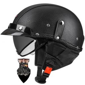 HALYING Casque Jet Moto Homme/Femme Homologué ECE - Demi-Casque Vintage Retro avec Visière Rétractable - Doublure Respirante Amovible Lavable - Boucle Rapide - pour Scooter/Cruiser (GBBgbb, neuf)