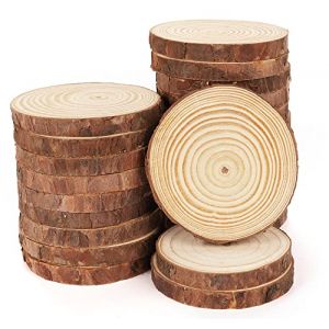 ilauke 50pcs Rondin de Bois 6-7cm Tranches de Bois Naturel avec &Eacute;corce et Sans Trou, &Eacute;paisseur de 8mm Disque en Bois Naturel pour DIY Pyrogravure Peinture, Decoration Noel Bois, Marque Place Mariage (MiGE shop, neuf)
