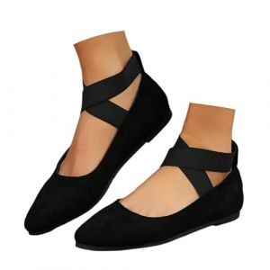Ballerines Femme Petit Talon Noire, Confort Chic Et Elegant Ete Ballerines Fille, Pantoufle Compens&eacute;es Pied Large Mocassin a Enfiler Chaussures De S&eacute;curit&eacute; &Eacute;l&eacute;gant (ChaoWenMao, neuf)