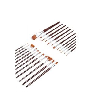 Elan Set de Pinceaux Peinture, 24 Pi&egrave;ces &agrave; Manche Court, Pinceau Nylon, Biseaut&eacute;, &Eacute;ventail, Filbert, Plat, Rond et Script pour Peinture Acrylique (BG Productions, neuf)