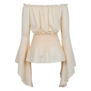 pvucpot Chemisier gothique de la Renaissance pour femmes à manches évasées avec volants et épaules dénudées – Haut corset médiéval victorien pour costumade – Chemise de pirate, blanc (goodups, neuf)