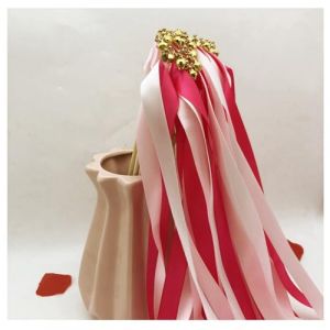 Hrlace Lot de 50 serpentins de mariage avec ruban de clochette - Baguettes magiques - Baguettes de fée - Baguettes porte-bonheur - Baguettes de fée en soie - Pour mariage, anniversaire, fête - Rose (Kunpengfa, neuf)