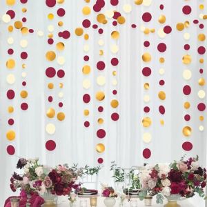 46Ft Bordeaux Or Beige &agrave; Pois Papier Guirlande D&eacute;coration de F&ecirc;te Grenat Rouge Dor&eacute;es Beige Cercle Points Streamer &agrave; Suspendre pour Anniversaire Bapteme Mariage Dipl&ocirc;m&eacute; EVJF Th&eacute; Saint Valentin Decor (MZY Co., Ltd, neuf)