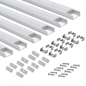 Profilé Aluminium LED - AP03 Aluminium Profilé U-forme pour Bandes à LED, Compact Finition Professionnelle avec Blanc Laiteux Couvercle,Embouts,Clips de Montage en Métal (6 * 1m) (StarlandTech, neuf)