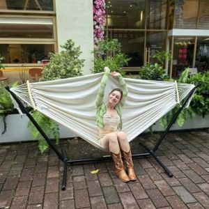 GOCAN Hamac double pour 2 personnes, 220 x 150 cm, avec support en acier et barre d'&eacute;cartement amovible, charge de 226,8 kg, hamac en toile de coton pour terrasse, porche, jardin, cour, ext&eacute;rieur et (GOCAN-EU, neuf)