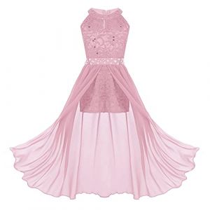 iiniim Robe De Cérémonie Soirée Enfant Fille Demoiselle d'honneur Mariage Robe De Baptême Anniversaire Mousseline sans Manches 6-16 Ans Rose 10 Ans (yunduantong, neuf)