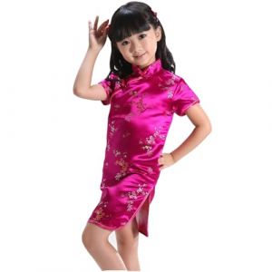 Robe Vintage Robe Fille Chinoise Qipao pour, v&ecirc;tements de Nouvel an pour b&eacute;b&eacute;s, Cheongsam &agrave; Manches Courtes &agrave; Fleurs, Tenues de f&ecirc;te d'anniversaire pour Enfants Fleuri (QQizX shipin, neuf)
