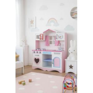 LEOMARK Cuisine Rose en Bois - Pink Play - Jeu d'imitation, Bon appétit Tableau Cuisinière Enfants, Dimensions: 82x30x101 (H) cm, + Pots en métal avec Accessoires (Leomark, neuf)