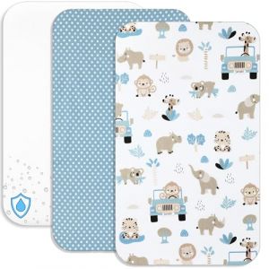 Lovely Hippo Draps Housses Cododo + 1 Al&egrave;se Prot&egrave;ge Matelas Compatible Chicco - Drap Housse Cododo 100% Coton - Al&egrave;se 100% Imperm&eacute;able (Safari Bleu, 83 x 50 cm) (VRC Products France, neuf)