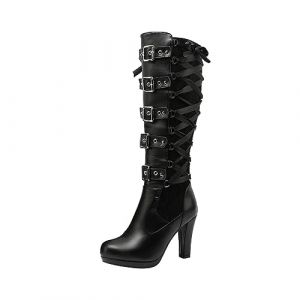 Bottines Talon Femme En Cuir Hiver Chaud Vintage Mode Pas Cher Talon Hautes Platform Sexy Mode Confortable Grand Taille Gothique Bottes Bottes Femmes Automne Hiver épais Bas Bottes Longues Femme (Surpass_store(5-15 jours Arrivé), neuf)