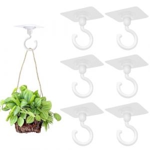 Crochet Plafond, 6 Pi&egrave;ces Crochet Adh&eacute;sif Plafond, Crochet Plafond Sans Percer, Crochets de Plafond Autocollants Sans Per&ccedil;age, pour Plantes Suspendues No&euml;l Plafond Mural F&ecirc;Te Suspension D&eacute;corations (DINODANUBE TRADING, neuf)