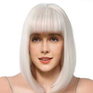 Perruque Bob courte naturelle avec reflets - Perruque Bob courte – Perruque Bob synthétique lisse avec frange, aspect naturel, résistante à la chaleur, perruque courte pour femmes et filles (queen'style, neuf)