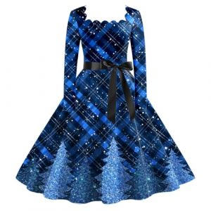 Robe Noël Femme Grande Taille Robe Elegante Noel Ugly Christmas La Robe de Noël Robe de Cocktail Vintage élégante Col Rond Jupe Plissée Rétro Rockabilly Années 50 Robe de Soirée Déguisement Mère Noel (BAULMD（90% Big Promotion Without Discount Code ）, neuf