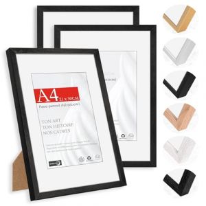 HIMEETIME&reg; 3x Cadre Photo Bois Noir A4,Cadre avec Verre Acrylique Transparent DIN A4 21 x 30 cm,Grand Tableau 21 x 29,7cm,Avec passe-partout - Format A5-15 x 21 cm,&Agrave; suspendre/&agrave; poser pour photos (XianghuaART, neuf)
