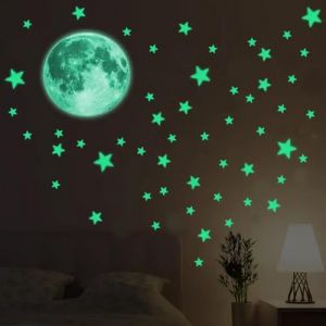 MisFun Etoiles Phosphorescentes Plafond, Étoiles et Lune Kit, Stickers étoile Phosphorescente Autocollantes Lune Lumineuse Murale, Déco étoile et Lunes Fluorescente Chambre Enfant Ado Adulte (JIANGX, neuf)