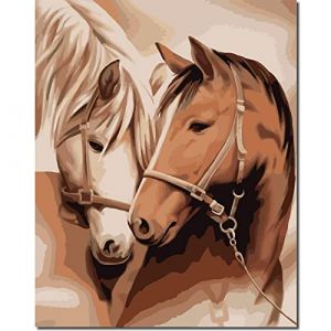 Fuumuui Kit de peinture par numéros avec pinceaux, peintures acryliques et toile de 40 x 50 cm, pour débutants adultes et enfants, motif animal, couple de chevaux (Miss one, neuf)