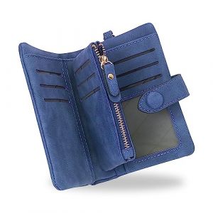 conisy Portefeuille Femme RFID Blocage,Grande Capacité Petite Porte Monnaie en Cuir Chic Court Bourse pour Les Dames (Bleu) (conisy, neuf)