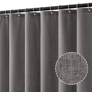 MIULEE Rideau de Douche en Lin Textur&eacute; 150x180 cm Gris - H&ocirc;tel de Luxe Lourd Imperm&eacute;able, Anti-moisissure, Tissu Lavable pour Salle de Bain avec 10 Anneaux (MIULEE HOME, neuf)