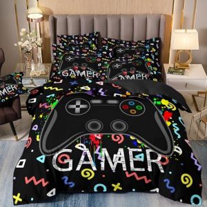 Gamepad Housse de Couette 90x190 Enfant GarçOn Ado Gamer Housse de Couette 1 Personne, Parure de Lit 90x190 Gaming Parure de Lit Enfant en Microfibre avec Fermeture éClair (Yunshu Home Textiles, neuf)