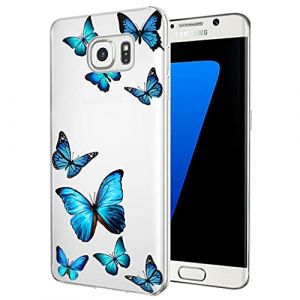 Vavies Coque pour Galaxy S7 Edge/pour Samsung S7 Edge Case Coque Fine Antichoc en TPU Souple avec Décor Transparent, Protection Étui pour Samsung Galaxy S7 Edge Papillon Bleu (Liaojiecase, neuf)