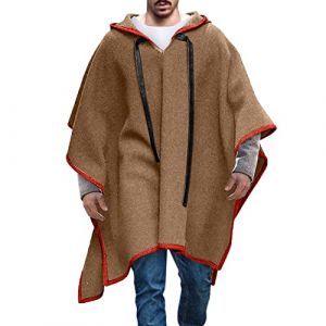 Poncho Homme Chaud Couverture &agrave; Capuche - Cape Pancho Laine Mexicain Hiver Cowboy Hippie Veste Alpaga Chic Andine Automne (MENGMEGNBAIHUO, neuf)