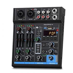 Depusheng M4 Mélangeur audio professionnel Console de carte de son Interface système 4 canaux USB numérique Bluetooth MP3 Entrée ordinateur 48V Alimentation fantôme Stéréo DJ Studio Streaming (professional microphone, neuf)