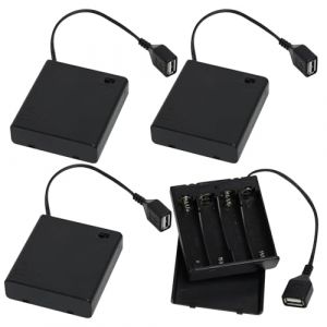 Support Pile AA, 4 Pièces Supports de Piles 4X 1.5V AA avec Couvercle et Interrupteur on/Off, 6V Plastique Support de Batterie Coque avec Prise Femelle USB (QianGeShengXin, neuf)