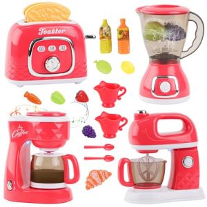 Ensemble d'appareils de cuisine pour enfants avec machine &agrave; caf&eacute;, mixeur, grille-pain, batteur, accessoires de cuisine pour enfants, jouets de cuisine de jeu avec aliments, avec lumi&egrave;re et son, jeux (Sichuan Love Garden, neuf)