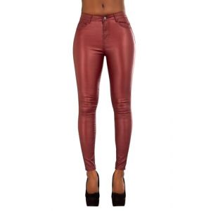 Glook Pantalon Femme Imitation Cuir Bordeaux, Coupe Skinny Mi-Taille - Pantalon Simili Cuir Femme Sexy avec Poches Fonctionnelles (36, Bourgogne) (Glook Fashion, neuf)