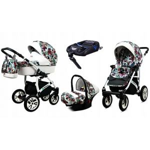 BabyLux&reg; Enfant Poussette Combin&eacute;e Set 4 en 1 - Tropical - incl. Nacelle, Canne, Si&egrave;ge de voiture, ISOFIX Base - Si&egrave;ge Auto - Landau B&eacute;b&eacute; - avec Sac &agrave; langer, Habillage pluie etc. (BabyLux-shop, neuf)